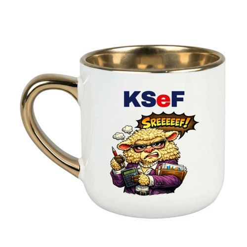 Kubek elegant biały ze złotym dla księgowej KSEF