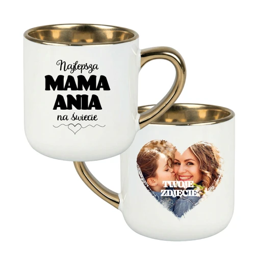 Foto Kubek elegant biały ze złotym Najlepsza mama + Imię