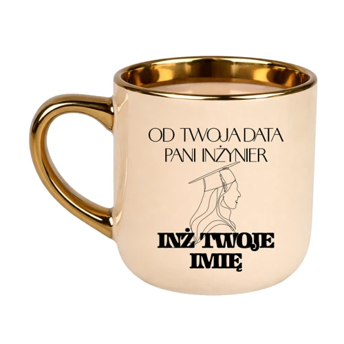 Kubek elegant beżowy ze złotym Pani Inżynier + Imię