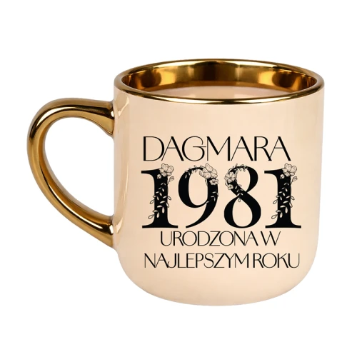 Kubek elegant beżowy ze złotym Urodzinowy rok + Imię