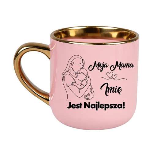 Kubek elegant różowy ze złotym Moja mama + Imię