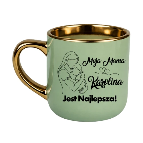 Kubek elegant zielony ze złotym Moja Mama + Imię