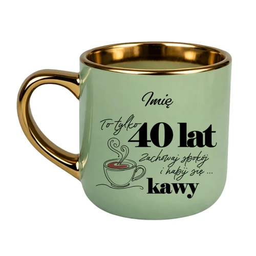 Kubek elegant zielony ze złotym Urodziny + Imię