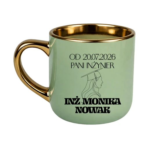 Kubek elegant zielony ze złotym Pani Inżynier + Imię