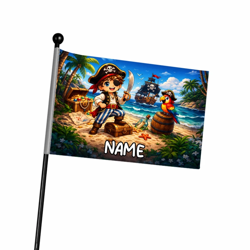Flaga na rower chorągiewka z piratem z personalizowanym napisem jakościowa