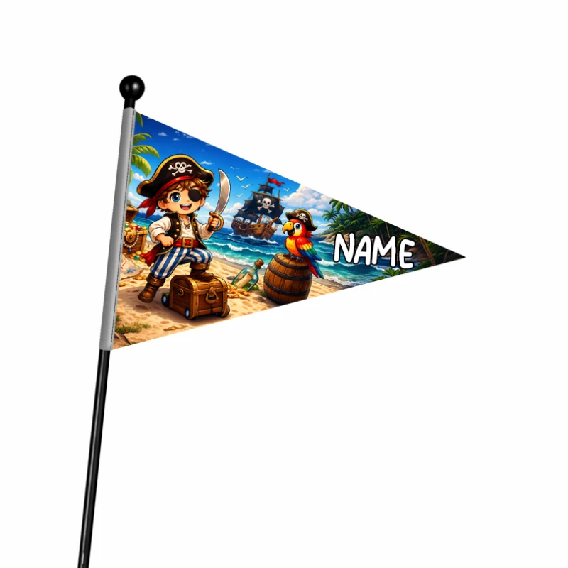 Flaga na rower chorągiewka z piratem z personalizowanym napisem jakościowa