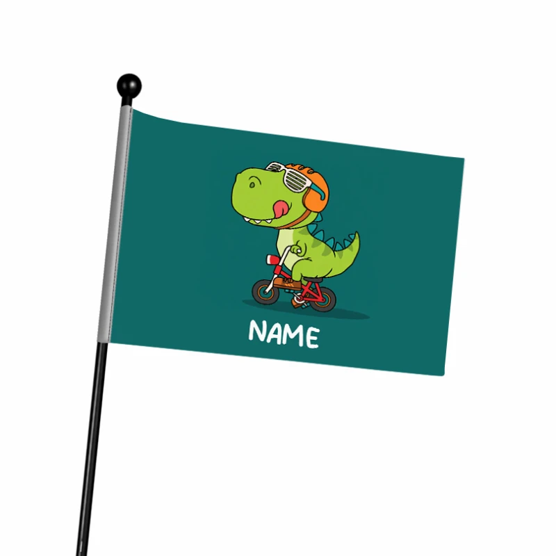 Flaga na rower chorągiewka z dinozaurem z personalizowanym napisem jakościowa