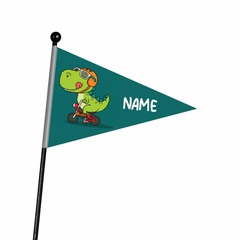 Flaga na rower chorągiewka z dinozaurem z personalizowanym napisem jakościowa