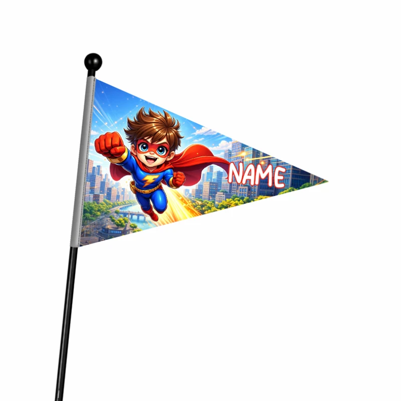 Flaga na rower chorągiewka z superbohaterem z personalizowanym napisem