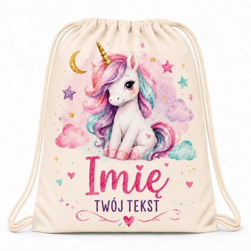 Worek z imieniem do przedszkola szkoły Unicorn