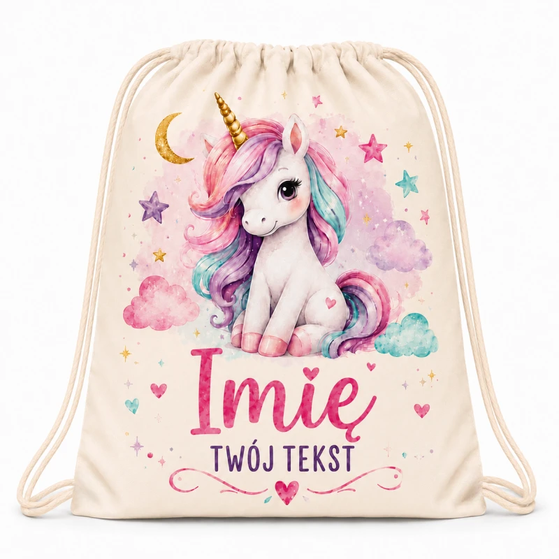 Worek z imieniem do przedszkola szkoły Unicorn