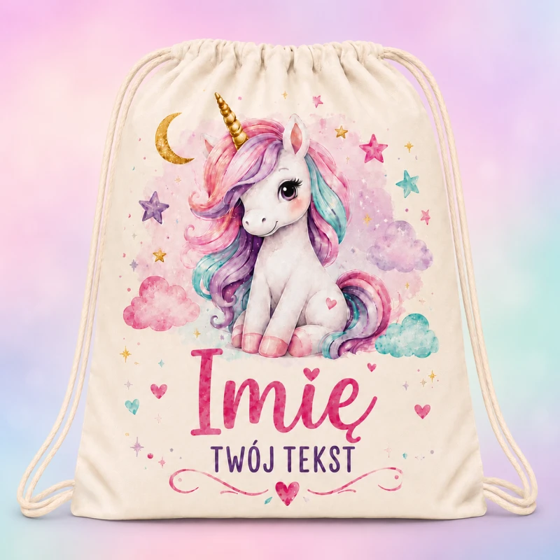 Worek z imieniem do przedszkola szkoły Unicorn